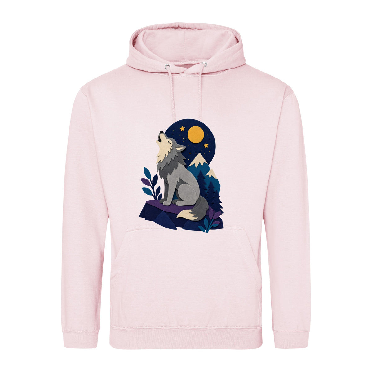 Wolf Beneath the Moon Adult Hoodie - Felt & Fauna Baby Pink colour variant image