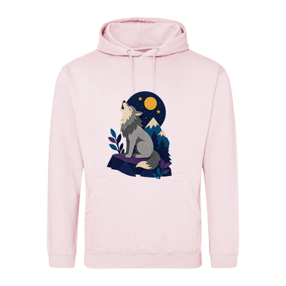 Wolf Beneath the Moon Adult Hoodie - Felt & Fauna Baby Pink colour variant image