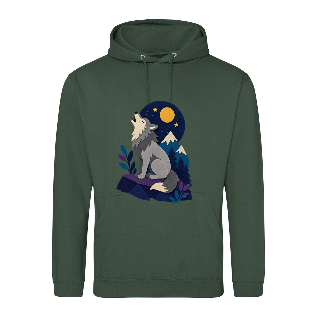 Wolf Beneath the Moon Adult Hoodie - Felt & Fauna Bottle Green colour variant image