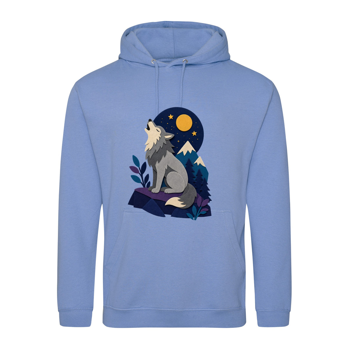 Wolf Beneath the Moon Adult Hoodie - Felt & Fauna Cornflower Blue colour variant image