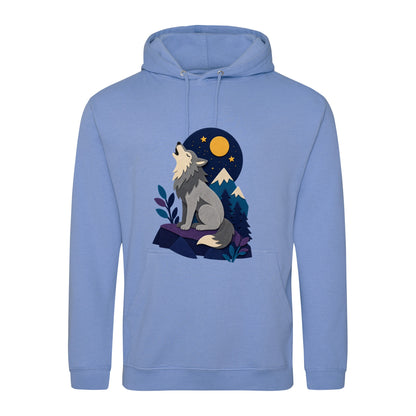 Wolf Beneath the Moon Adult Hoodie - Felt & Fauna Cornflower Blue colour variant image