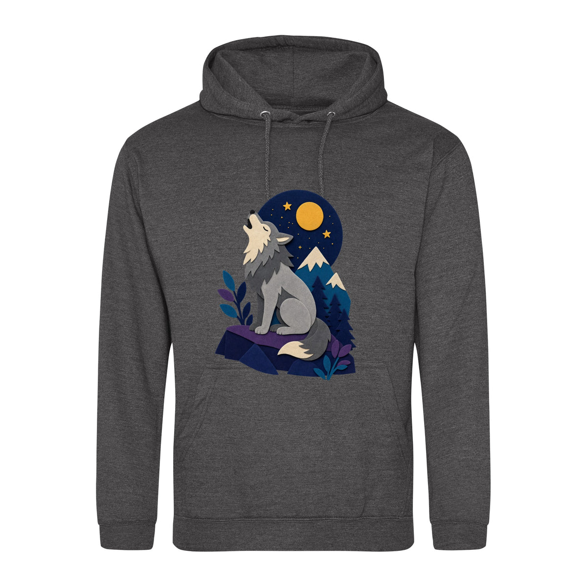 Wolf Beneath the Moon Adult Hoodie - Felt & Fauna Charcoal colour variant image