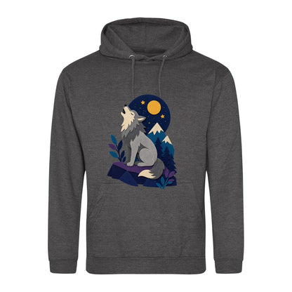 Wolf Beneath the Moon Adult Hoodie - Felt & Fauna Charcoal colour variant image