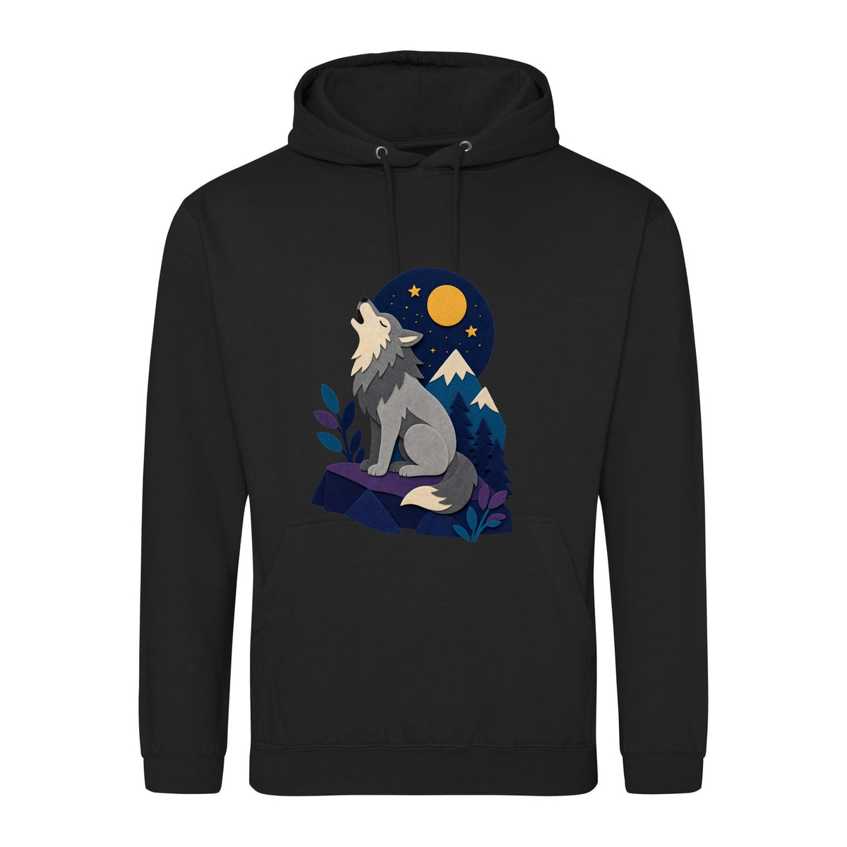 Wolf Beneath the Moon Adult Hoodie - Felt & Fauna Deep Black colour variant image
