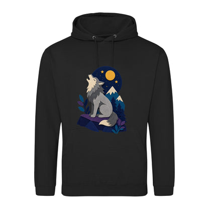 Wolf Beneath the Moon Adult Hoodie - Felt & Fauna Deep Black colour variant image