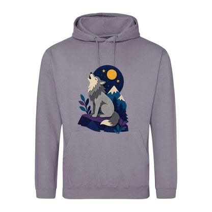 Wolf Beneath the Moon Adult Hoodie - Felt & Fauna Dusty Lilac colour variant image