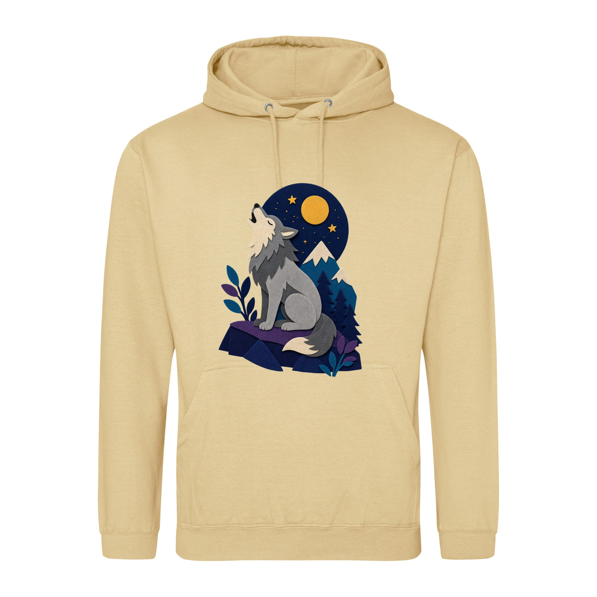 Wolf Beneath the Moon Adult Hoodie - Felt & Fauna Desert Sand colour variant image