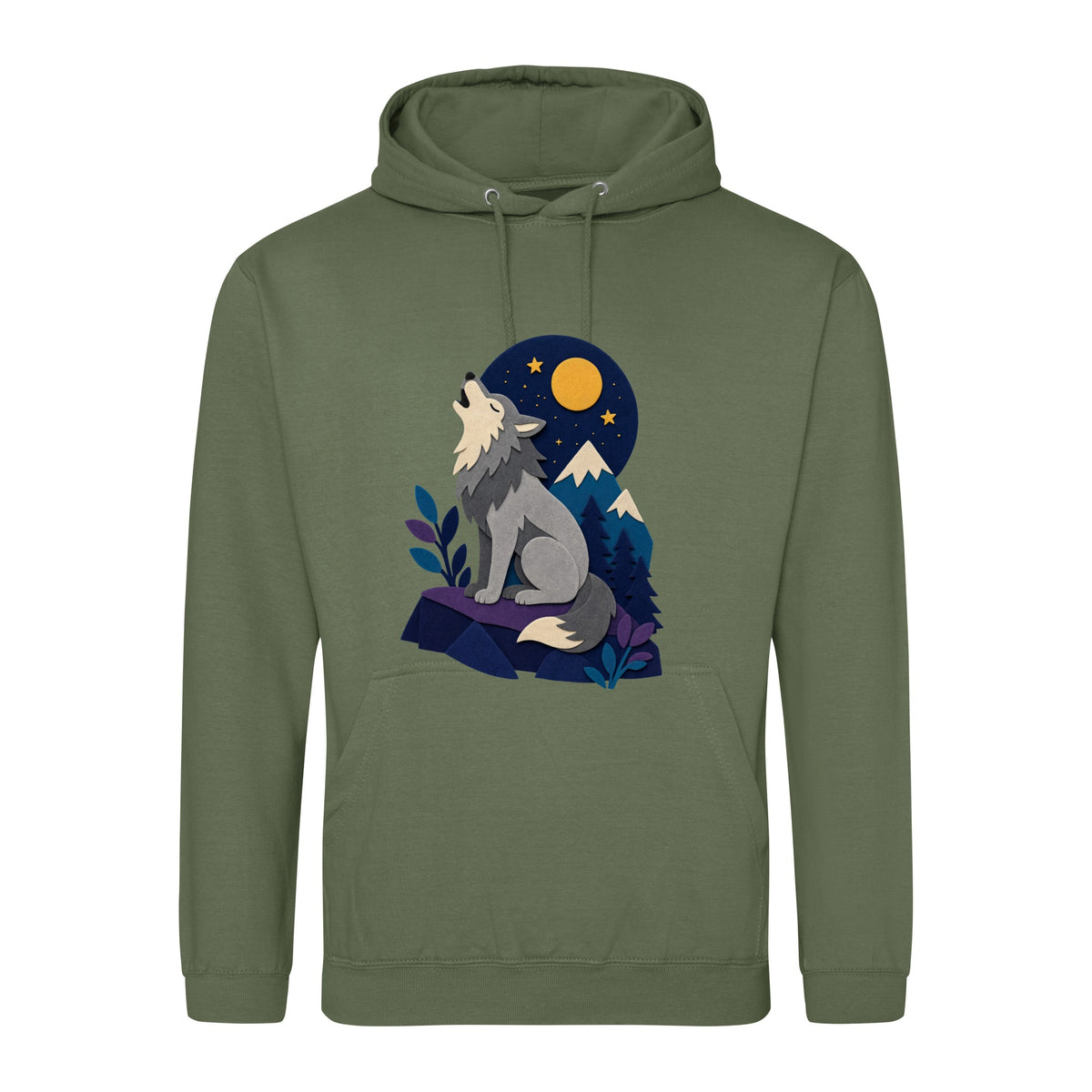 Wolf Beneath the Moon Adult Hoodie - Felt & Fauna Earthy Green colour variant image