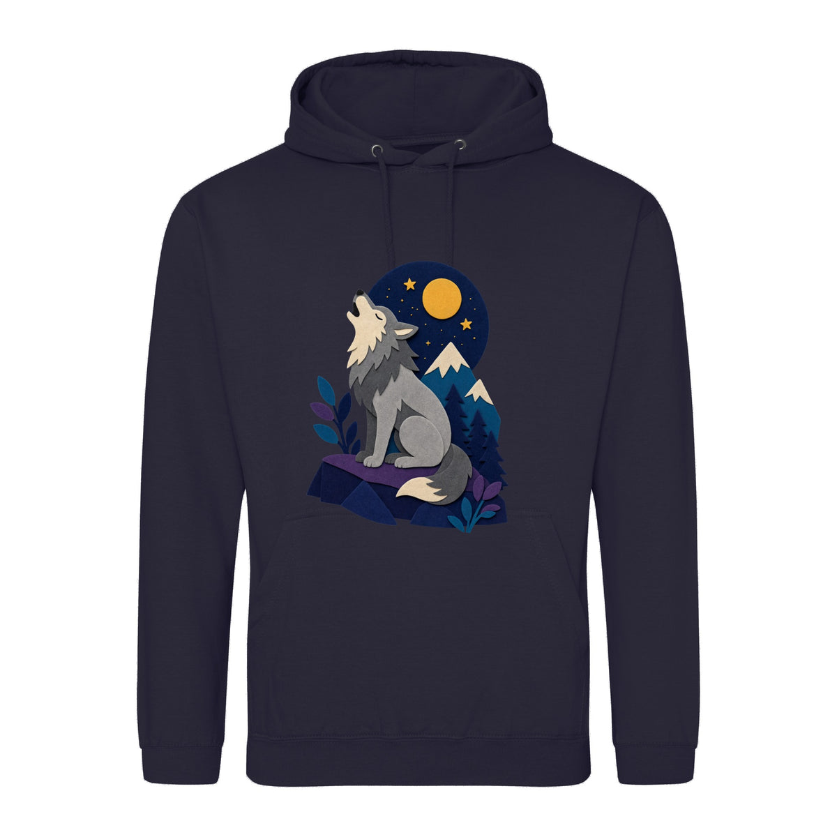 Wolf Beneath the Moon Adult Hoodie - Felt & Fauna French Navy colour variant image