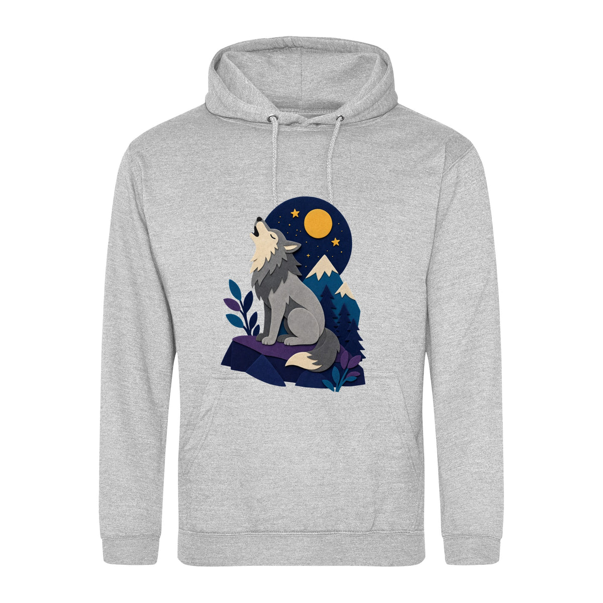 Wolf Beneath the Moon Adult Hoodie - Felt & Fauna Heather Grey colour variant image