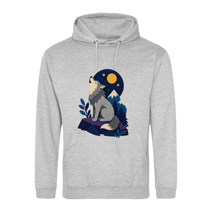 Wolf Beneath the Moon Adult Hoodie - Felt & Fauna Heather Grey colour variant image
