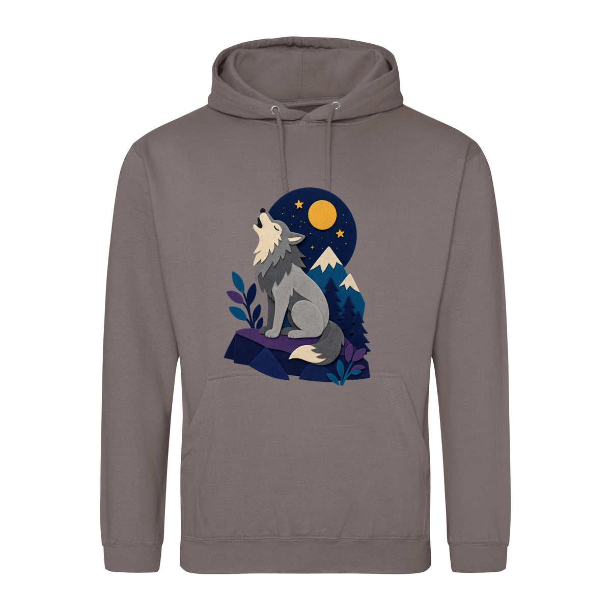 Wolf Beneath the Moon Adult Hoodie - Felt & Fauna Mocha Brown colour variant image