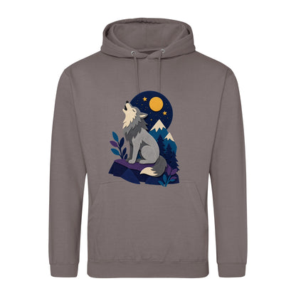 Wolf Beneath the Moon Adult Hoodie - Felt & Fauna Mocha Brown colour variant image
