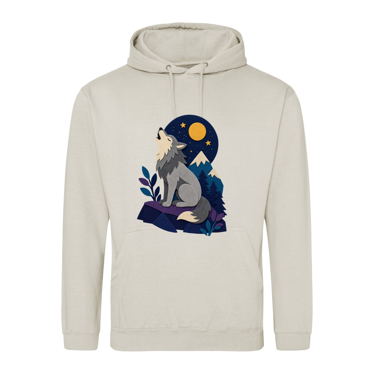 Wolf Beneath the Moon Adult Hoodie - Felt & Fauna Natural Stone colour variant image