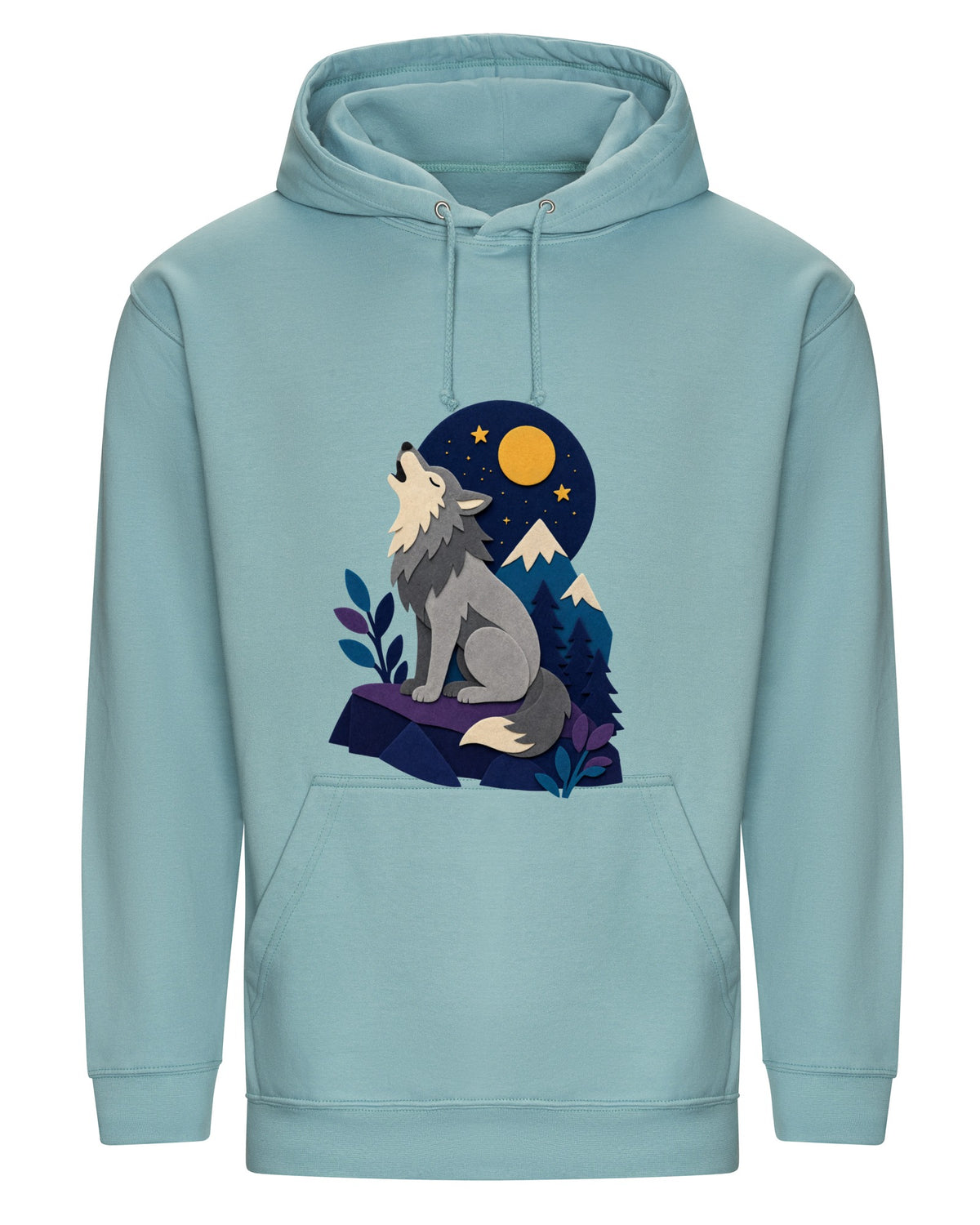 Wolf Beneath the Moon Adult Hoodie - Felt & Fauna Seafoam colour variant image