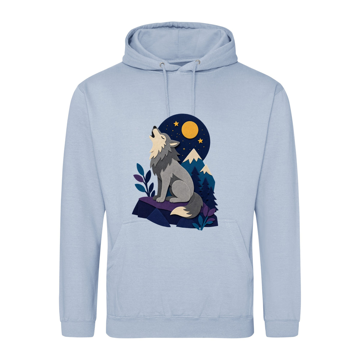 Wolf Beneath the Moon Adult Hoodie - Felt & Fauna Sky Blue colour variant image