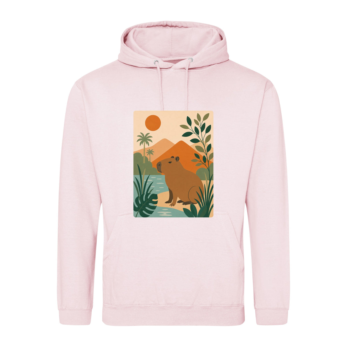 Capybara Oasis Adult Hoodie - Wild Horizons Baby Pink colour variant image