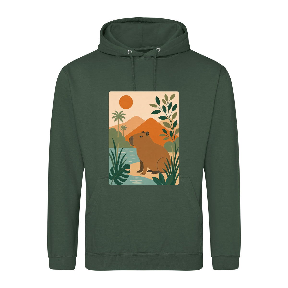 Capybara Oasis Adult Hoodie - Wild Horizons Bottle Green colour variant image