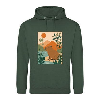 Capybara Oasis Adult Hoodie - Wild Horizons Bottle Green colour variant image