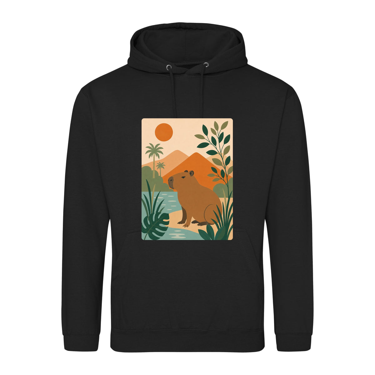 Capybara Oasis Adult Hoodie - Wild Horizons Deep Black colour variant image