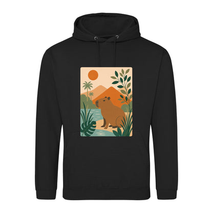 Capybara Oasis Adult Hoodie - Wild Horizons Deep Black colour variant image