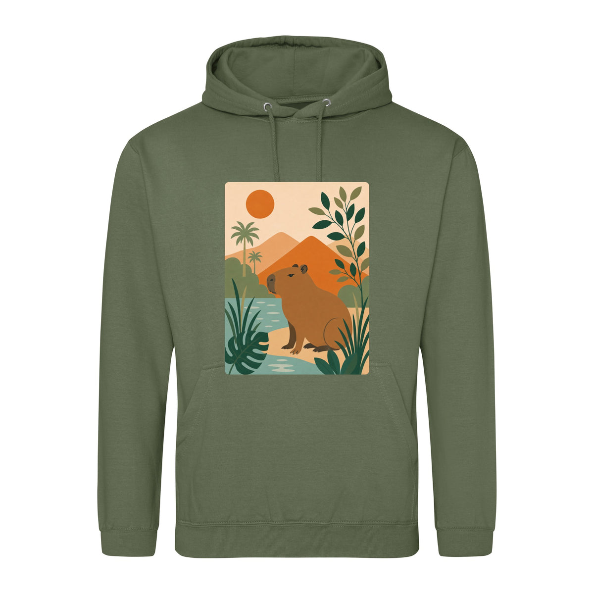 Capybara Oasis Adult Hoodie - Wild Horizons Earthy Green colour variant image
