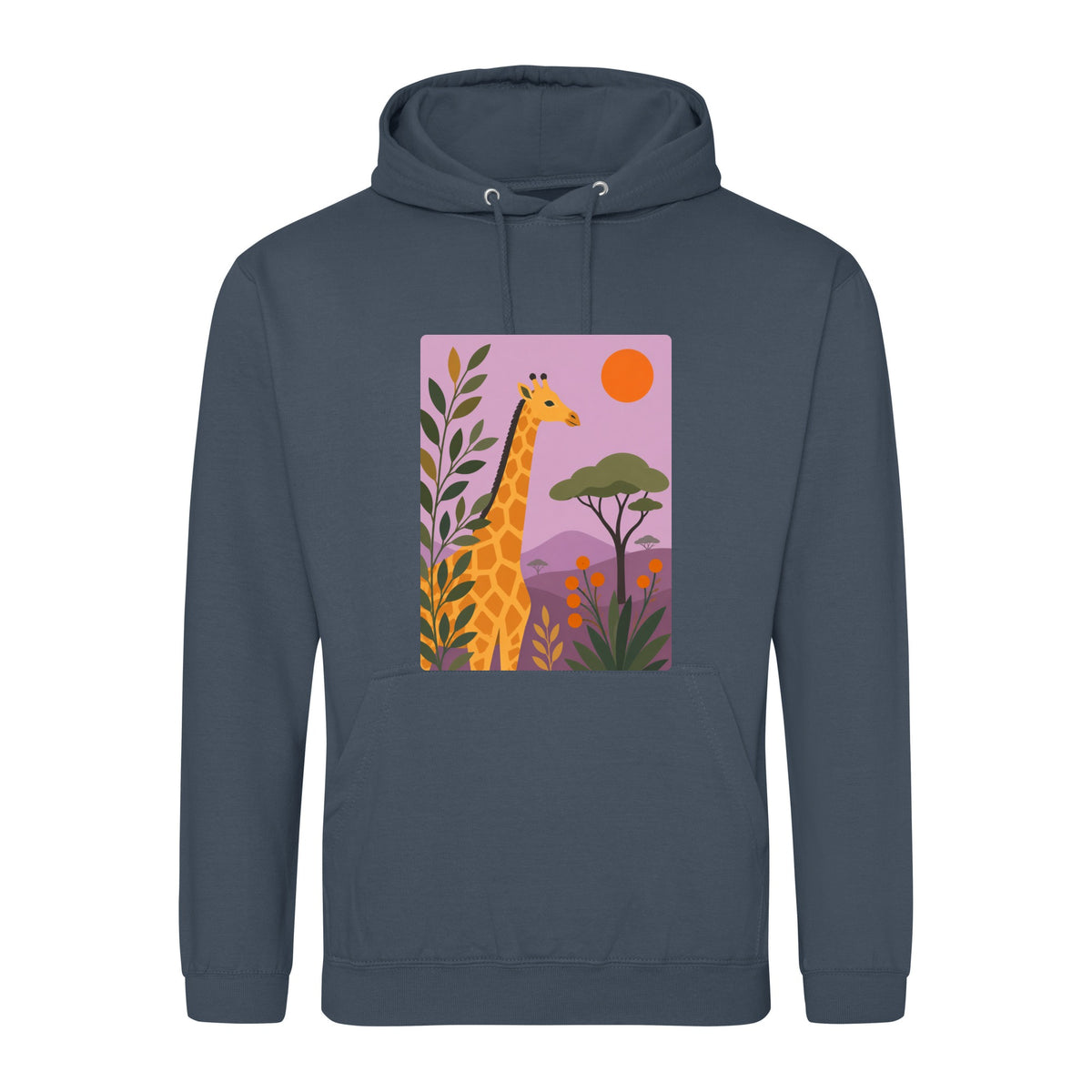 Giraffe Among the Acacias Adult Hoodie - Wild Horizons Airforce Blue colour variant image