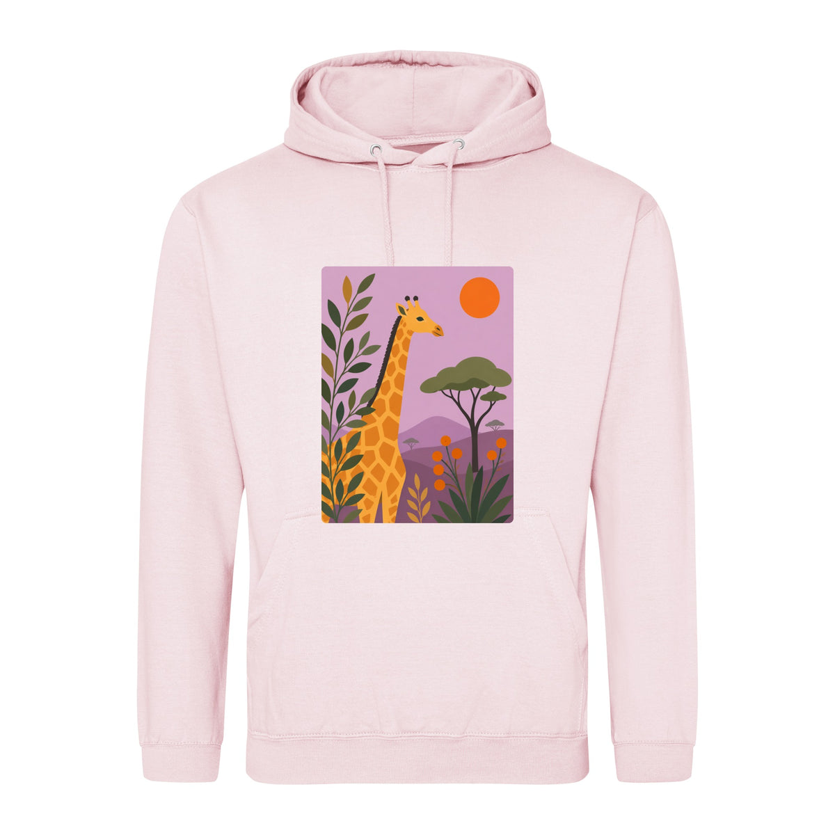 Giraffe Among the Acacias Adult Hoodie - Wild Horizons Baby Pink colour variant image