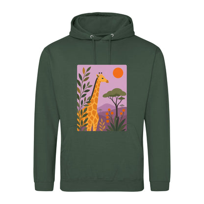 Giraffe Among the Acacias Adult Hoodie - Wild Horizons Bottle Green colour variant image