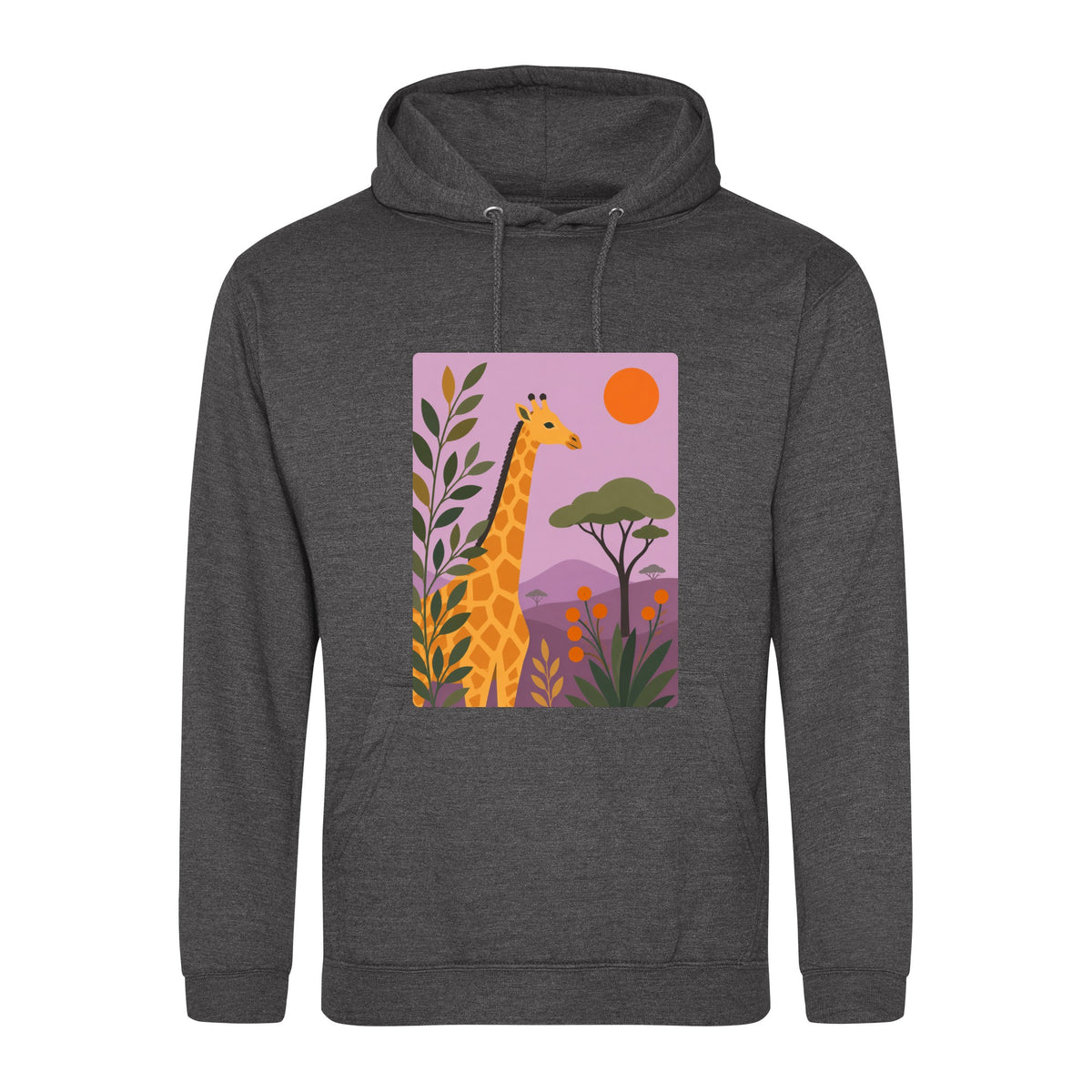 Giraffe Among the Acacias Adult Hoodie - Wild Horizons Charcoal colour variant image