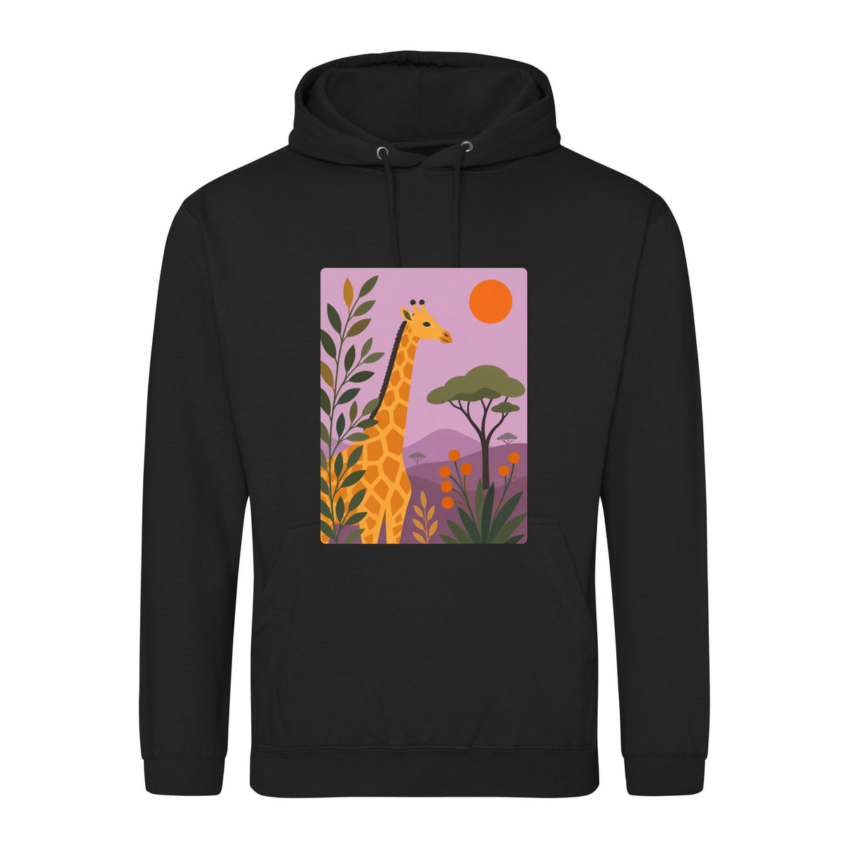 Giraffe Among the Acacias Adult Hoodie - Wild Horizons Deep Black colour variant image