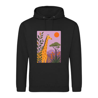 Giraffe Among the Acacias Adult Hoodie - Wild Horizons Deep Black colour variant image