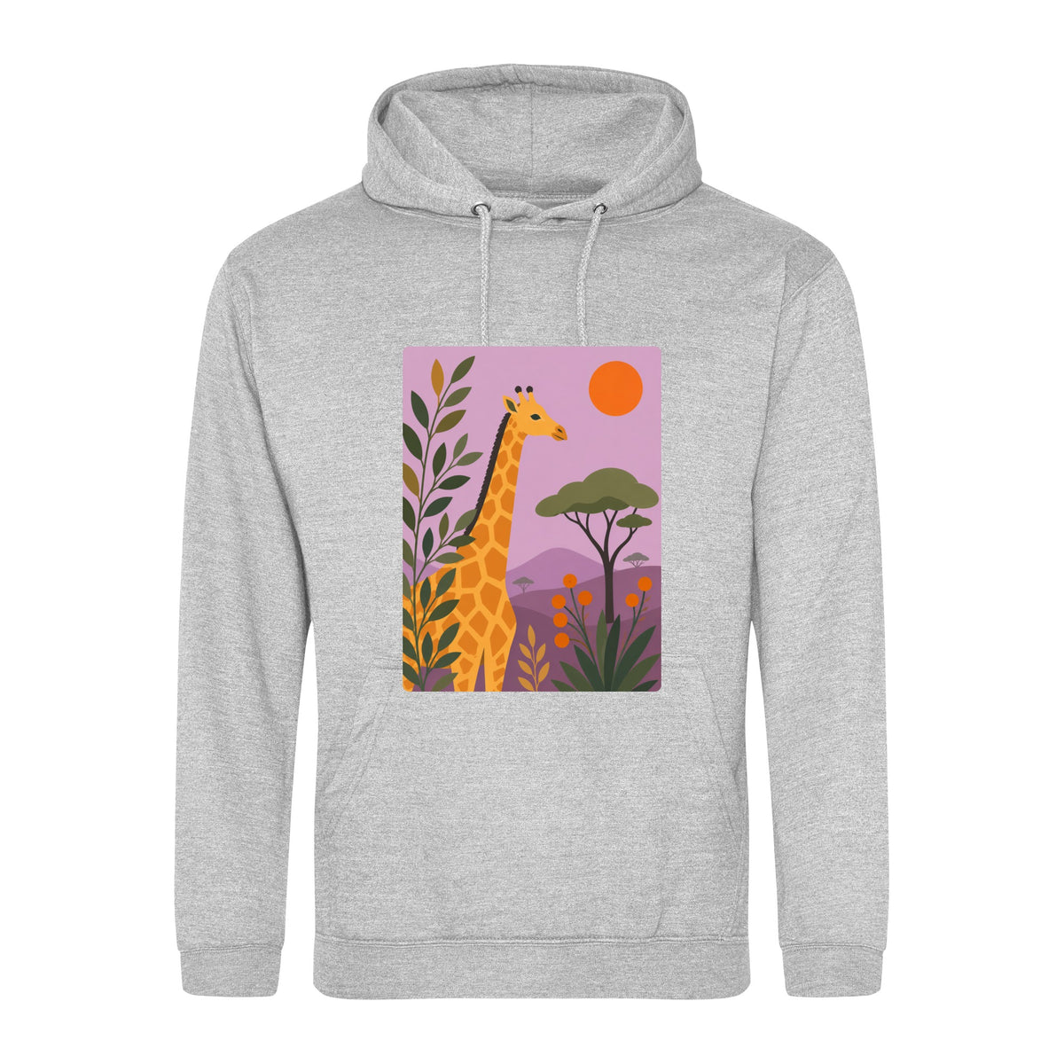 Giraffe Among the Acacias Adult Hoodie - Wild Horizons Heather Grey colour variant image