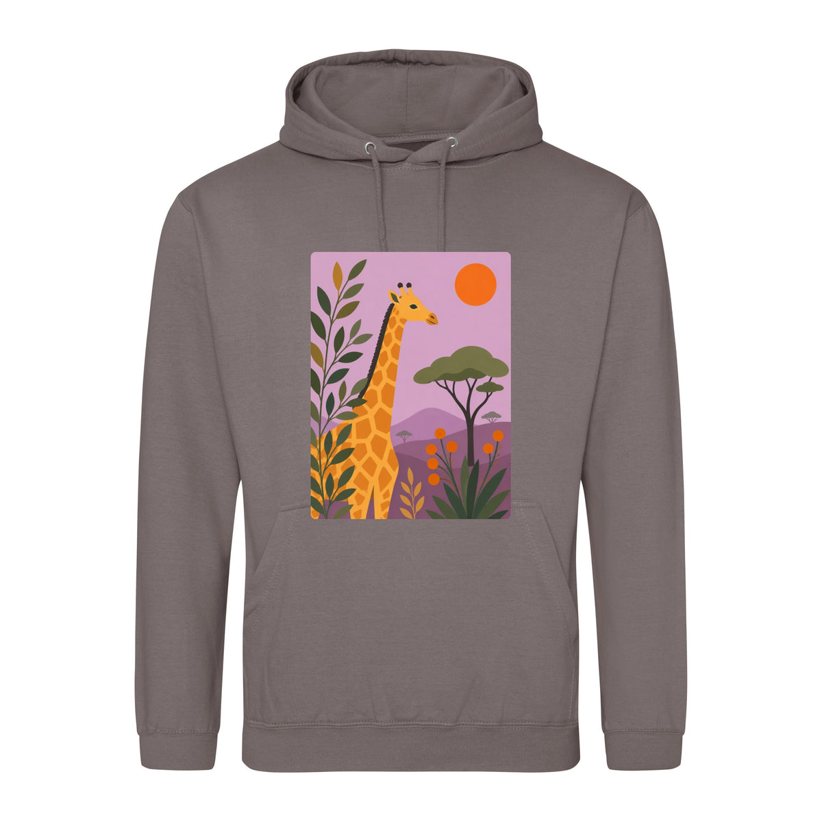 Giraffe Among the Acacias Adult Hoodie - Wild Horizons Mocha Brown colour variant image