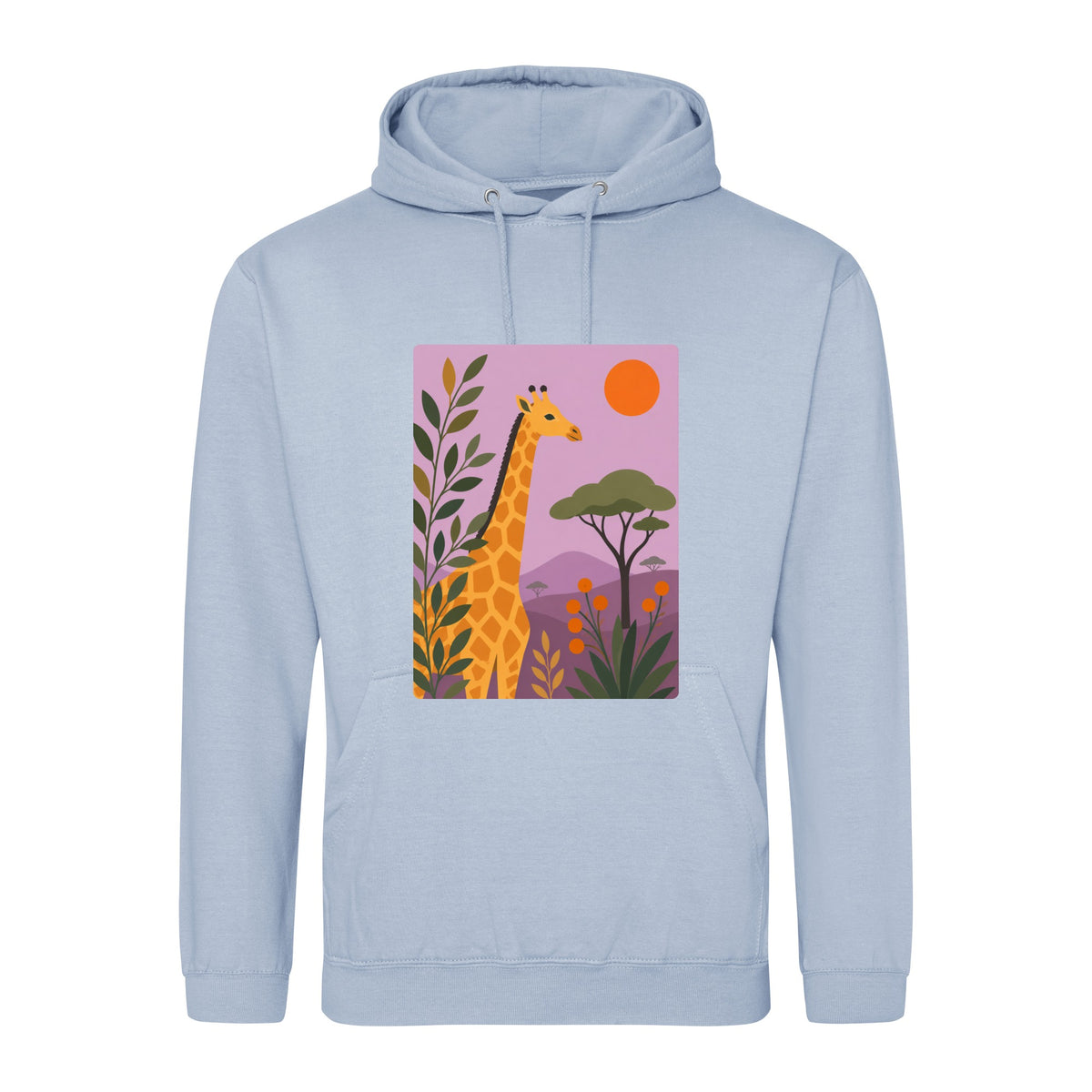 Giraffe Among the Acacias Adult Hoodie - Wild Horizons Sky Blue colour variant image