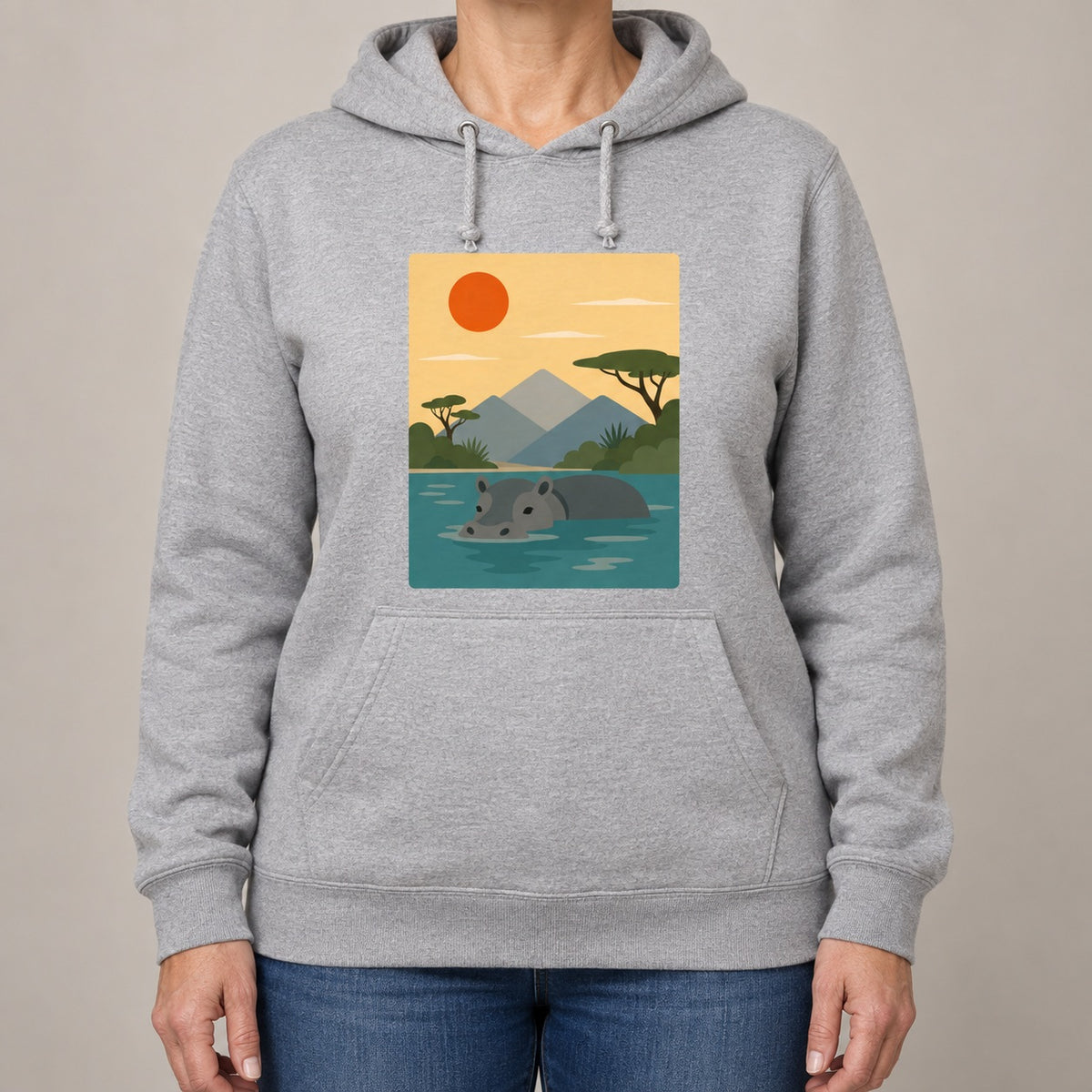Hippo in Still Waters Adult Hoodie - Wild Horizons lead image