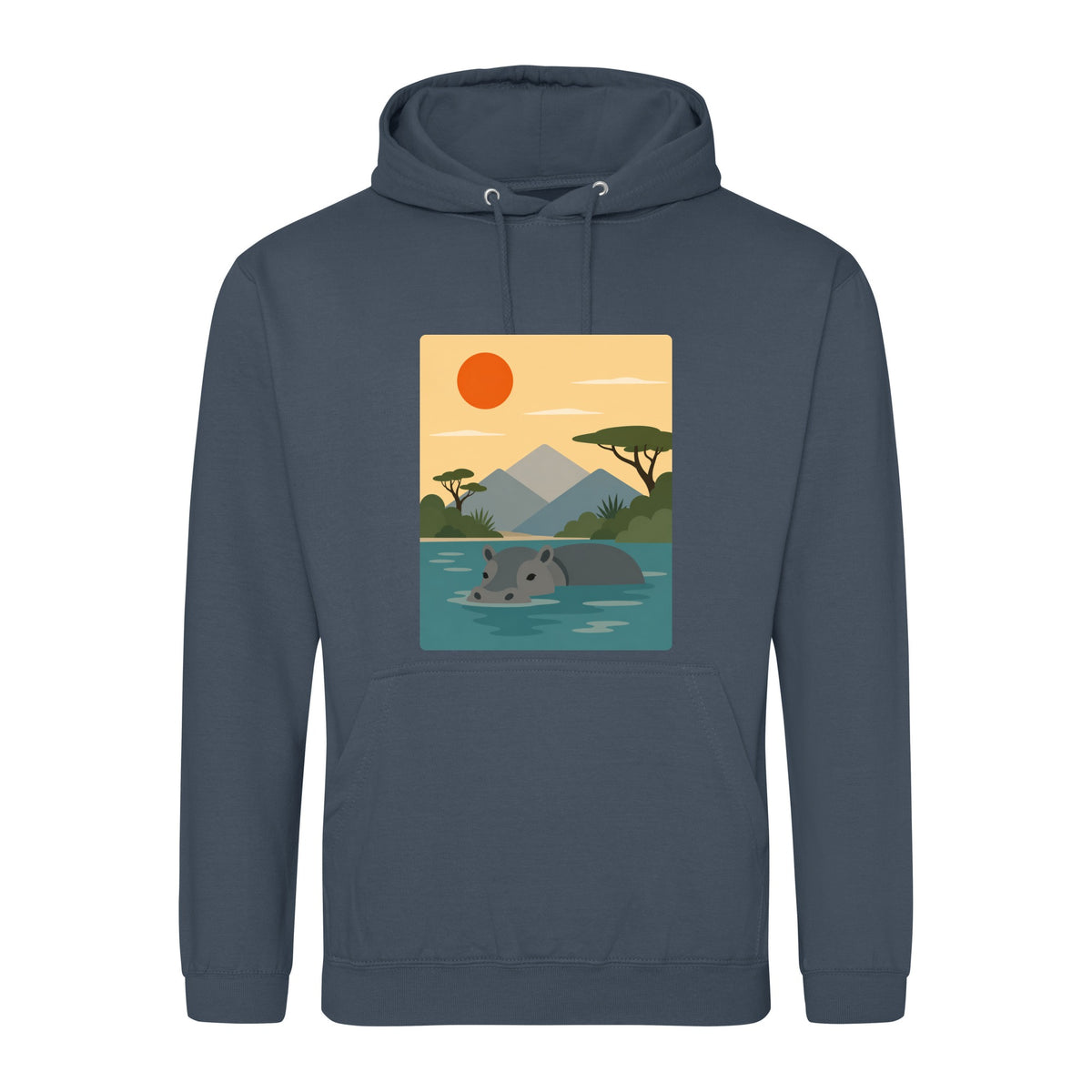 Hippo in Still Waters Adult Hoodie - Wild Horizons Airforce Blue colour variant image