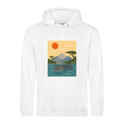 Hippo in Still Waters Adult Hoodie - Wild Horizons Arctic White colour variant image