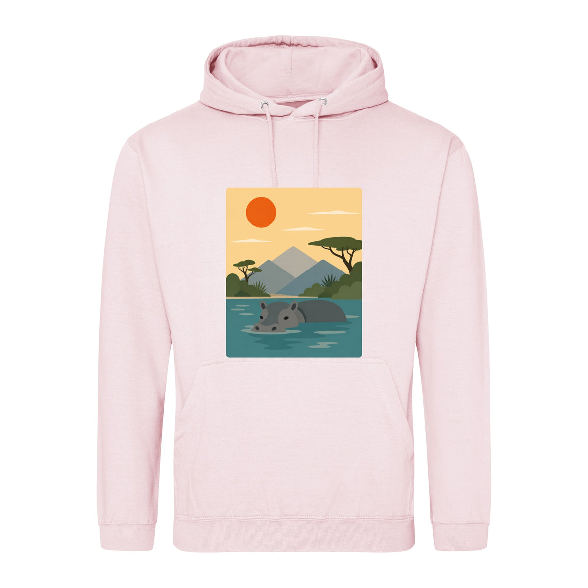Hippo in Still Waters Adult Hoodie - Wild Horizons Baby Pink colour variant image