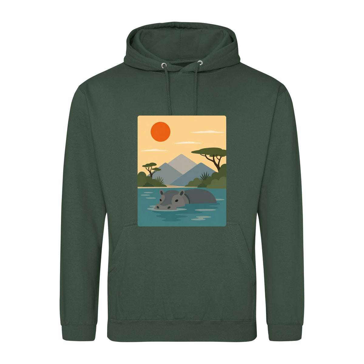 Hippo in Still Waters Adult Hoodie - Wild Horizons Bottle Green colour variant image