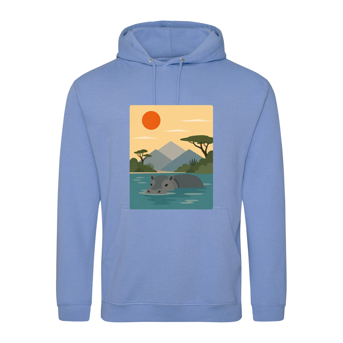 Hippo in Still Waters Adult Hoodie - Wild Horizons Cornflower Blue colour variant image