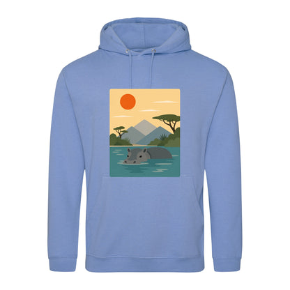 Hippo in Still Waters Adult Hoodie - Wild Horizons Cornflower Blue colour variant image