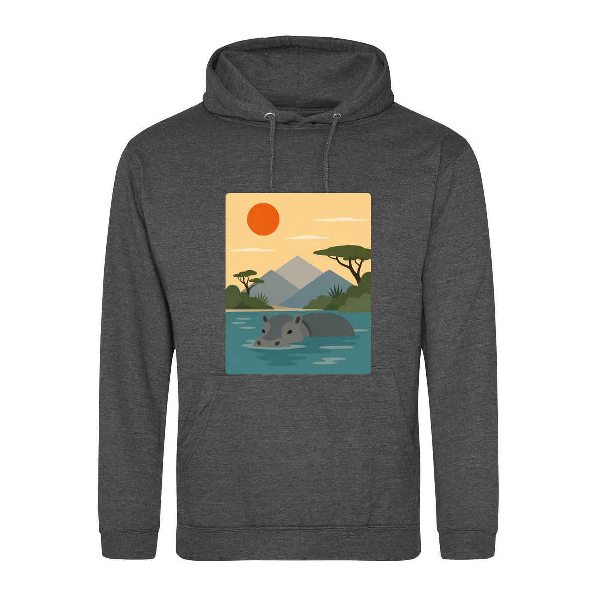 Hippo in Still Waters Adult Hoodie - Wild Horizons Charcoal colour variant image