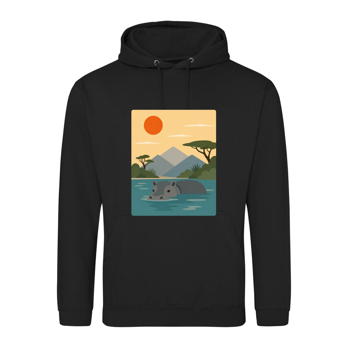 Hippo in Still Waters Adult Hoodie - Wild Horizons Deep Black colour variant image