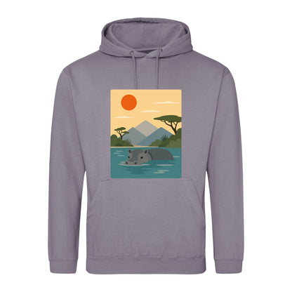 Hippo in Still Waters Adult Hoodie - Wild Horizons Dusty Lilac colour variant image
