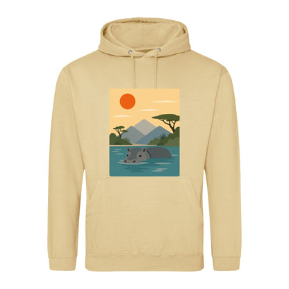 Hippo in Still Waters Adult Hoodie - Wild Horizons Desert Sand colour variant image