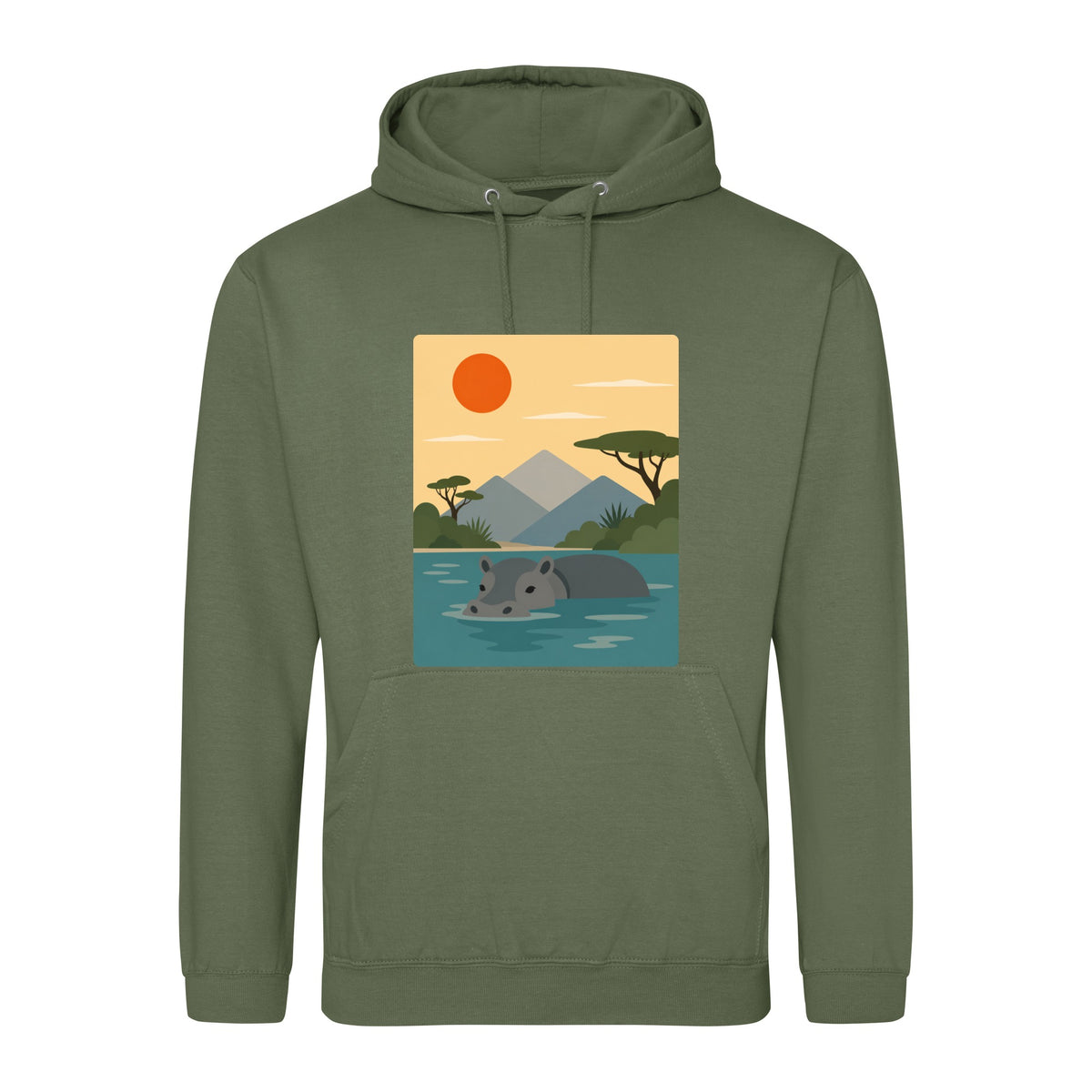 Hippo in Still Waters Adult Hoodie - Wild Horizons Earthy Green colour variant image