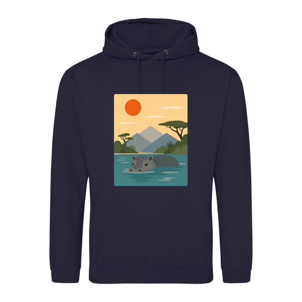 Hippo in Still Waters Adult Hoodie - Wild Horizons French Navy colour variant image