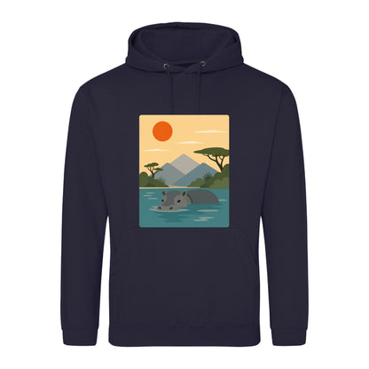 Hippo in Still Waters Adult Hoodie - Wild Horizons French Navy colour variant image