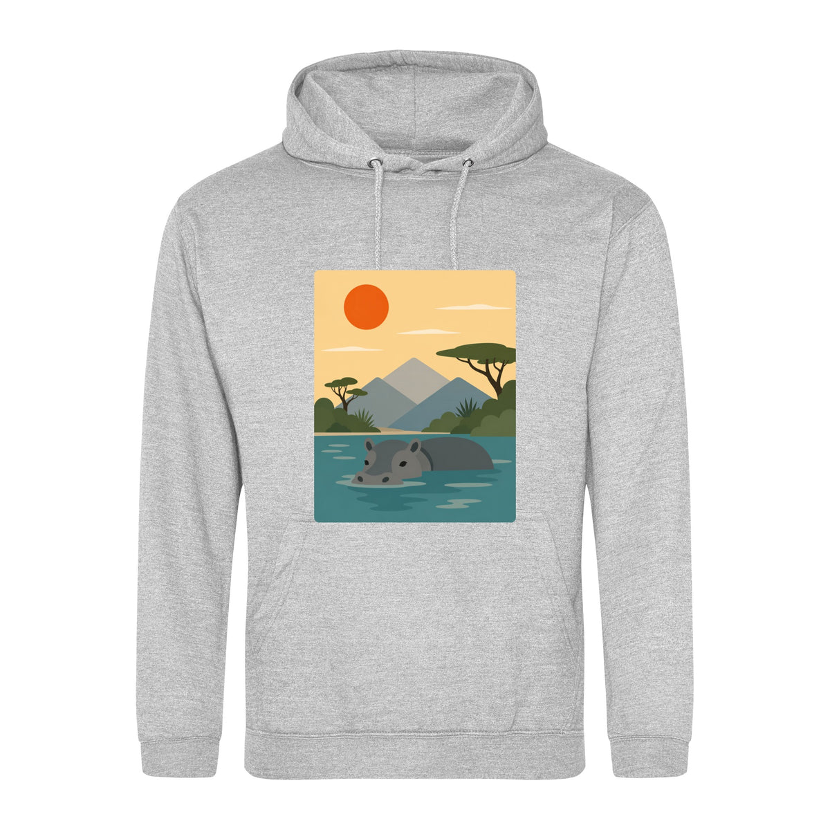 Hippo in Still Waters Adult Hoodie - Wild Horizons Heather Grey colour variant image